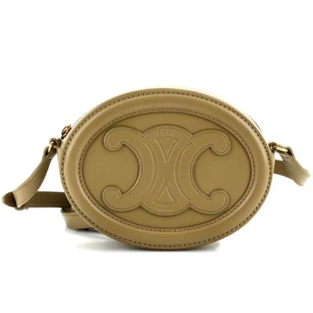 Celine Triomphe Oval Crossbody Bag Leather Mini Green